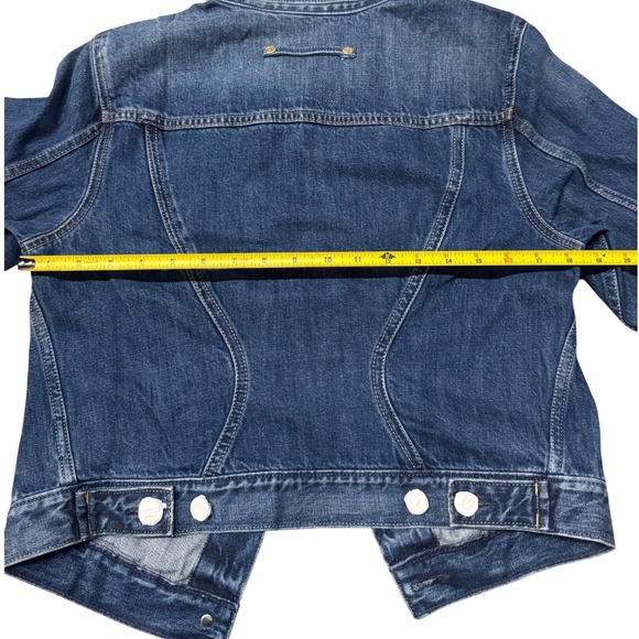 GAP x Cult Gaia Asymmetrical Denim Jacket Women's Size M Blue Cotton Button Up - Picture 9 of 11